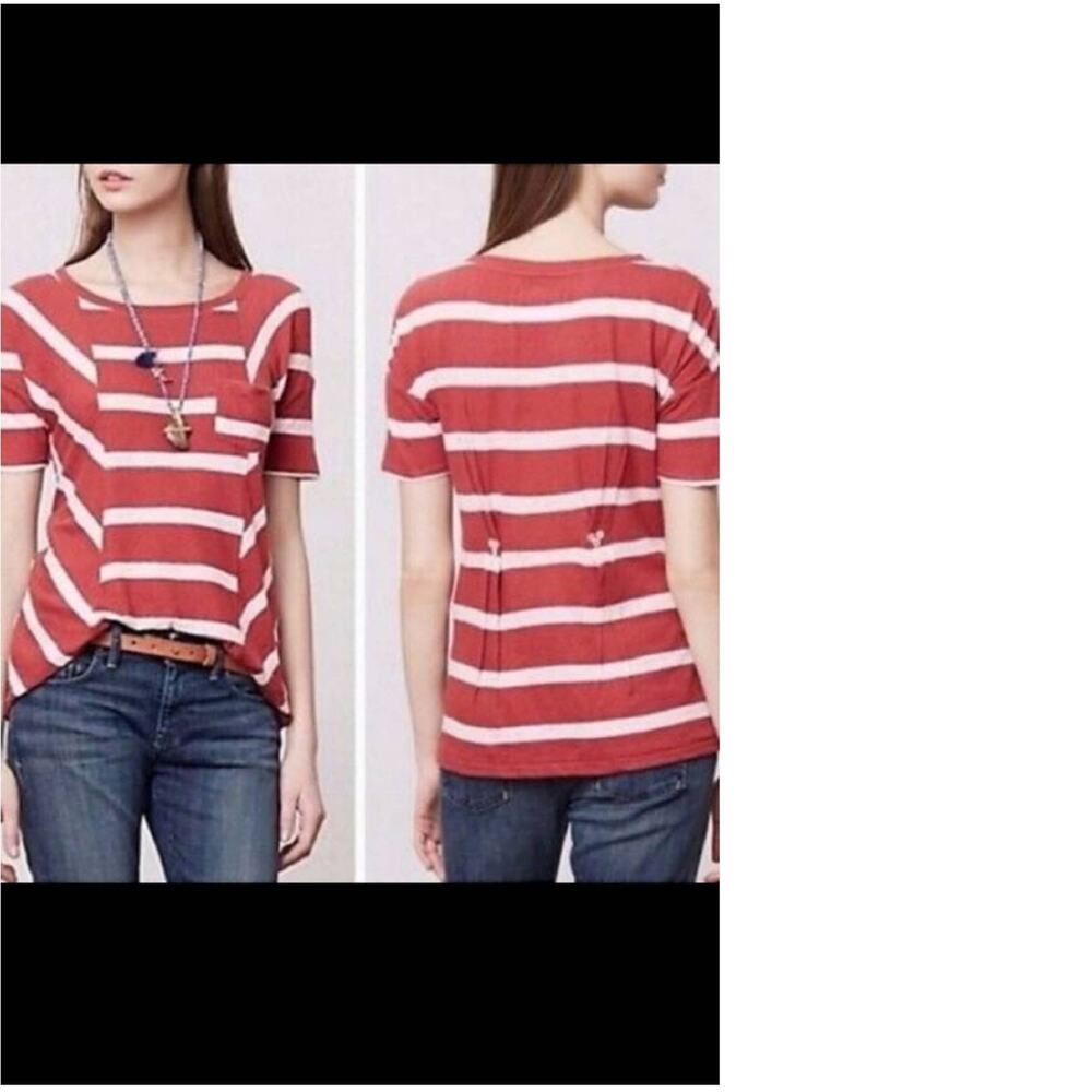 Anthropologie Postmark/Postage Stamp Rust/White Button Back Top Size Small